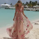 Women's Bohemian Rose Pattern Linen Sundress - Image 2