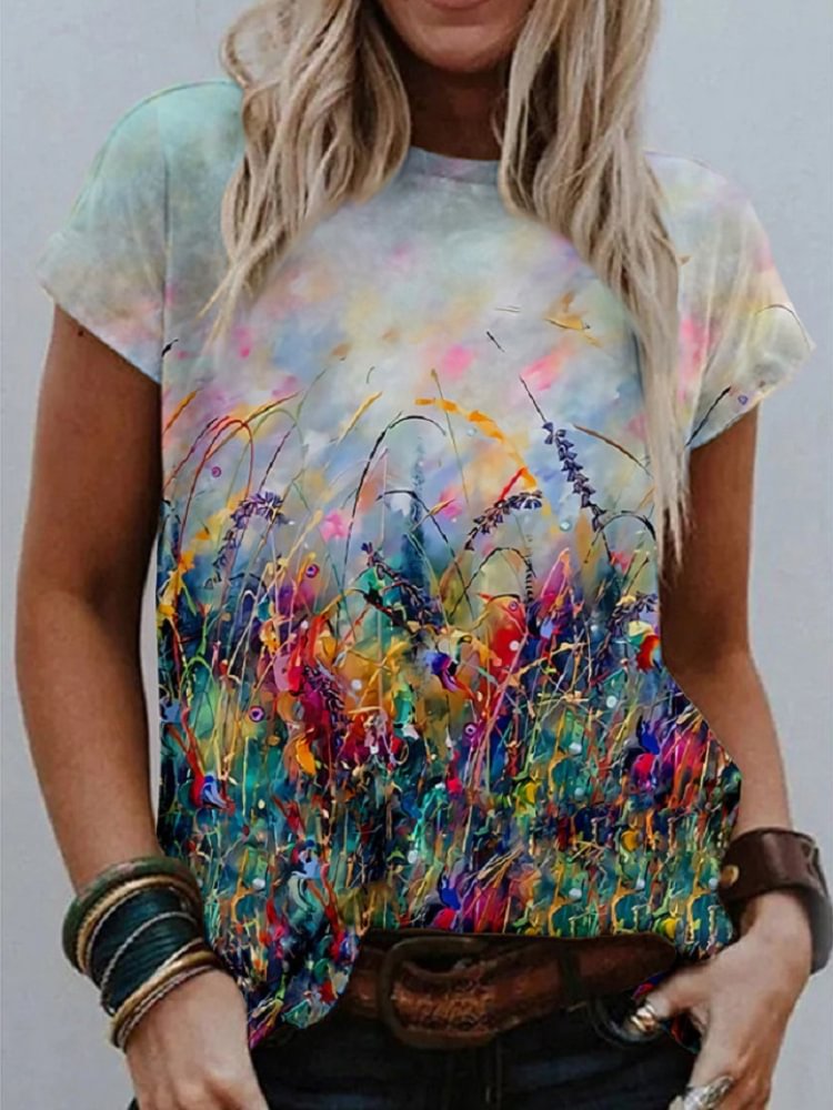 Artwishers Flowers Oil Painting Print T Shirt