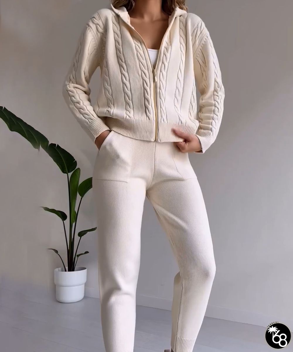 Casual Twist Jacquard Sweater Cardigan Two-Pieces Set | 168DEAL