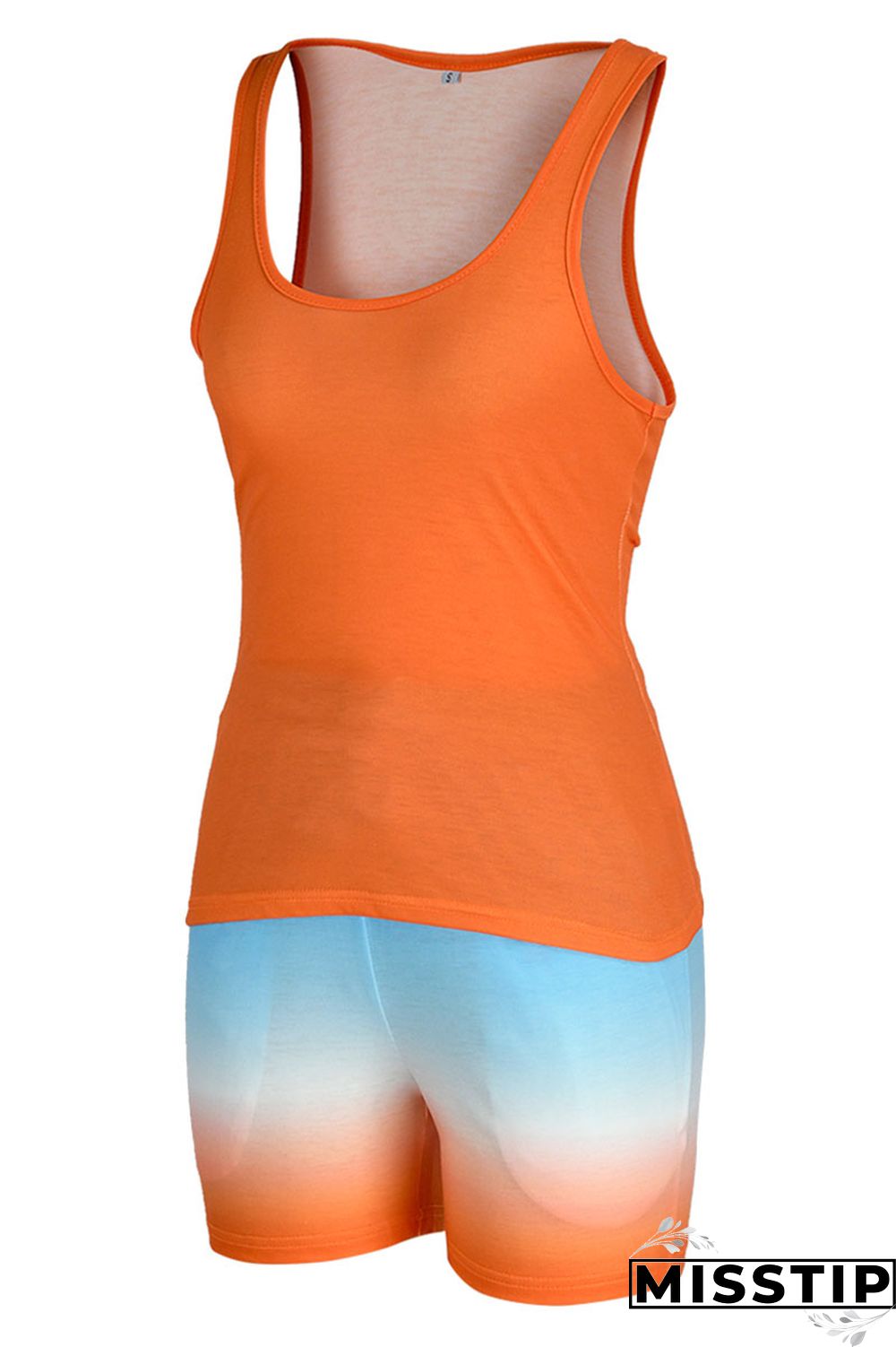 Fluorescent Green Casual Gradual Change Print Patchwork U Neck Sleeveless Two Pieces