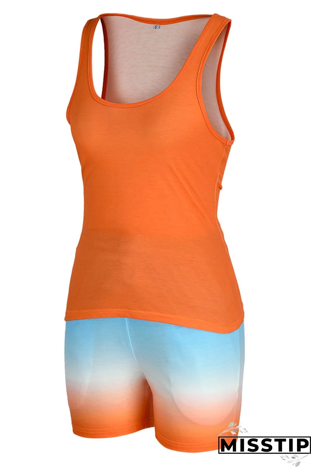 Fluorescent Green Casual Gradual Change Print Patchwork U Neck Sleeveless Two Pieces