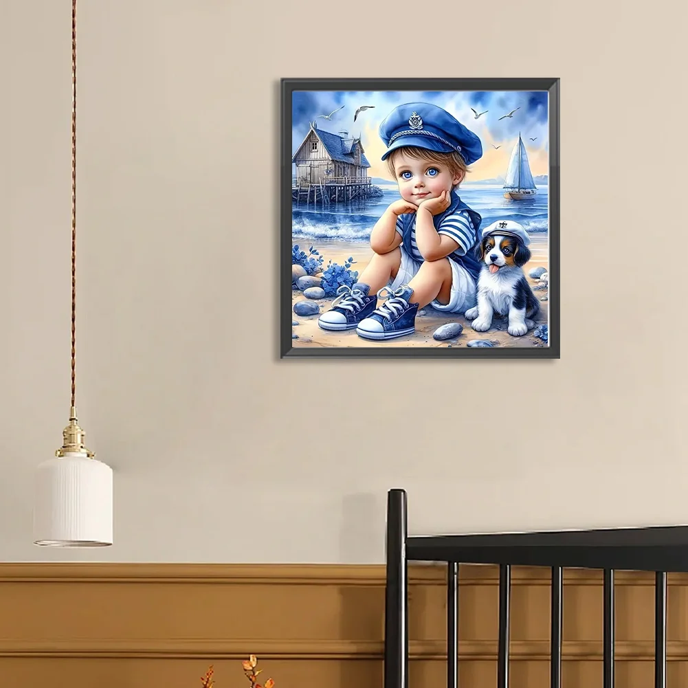 Diamond Painting - Full Round Drill - Blue Boy Dog(Canvas|40*40cm)