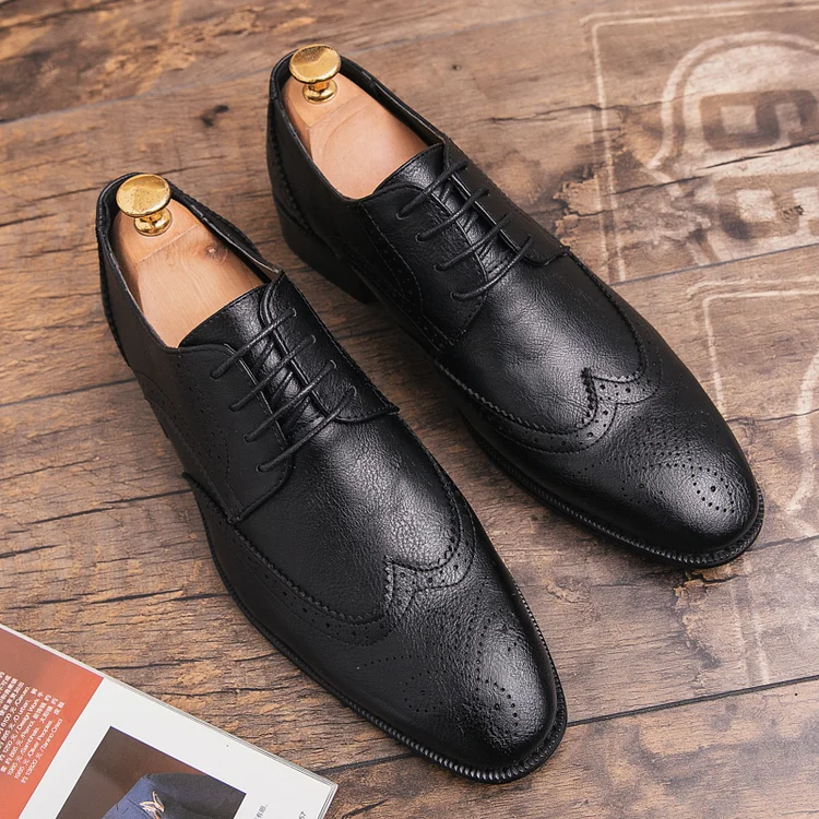Flowingwaterpress Spring Men's shoes Italian Brand Brown Loafers Men's Black Leather Shoes Men's Business Dress Wedding shoes Casual shoes Brogues