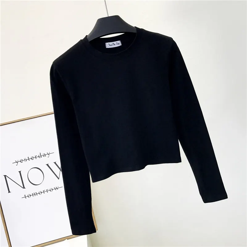 Churchf Churchf High Neck Long Sleeve Crop T-Shirt Korean Version Autumn Dong Tight Leakage Belly Button Bottom Shirt Short High Waist Sports Jacket