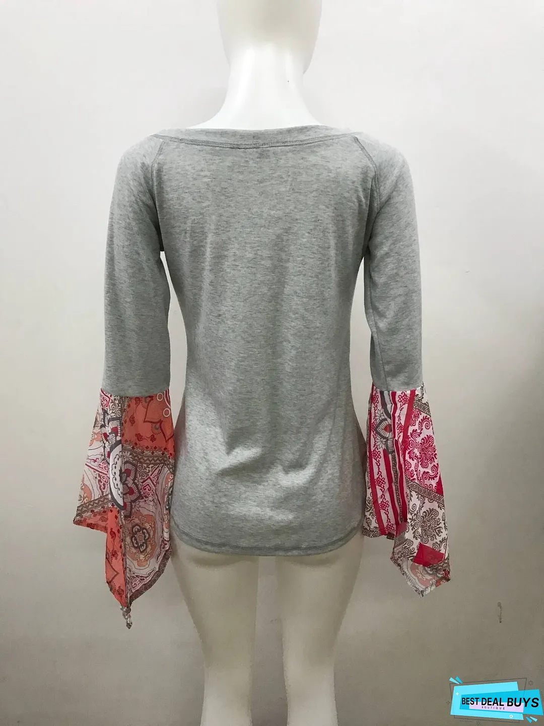 Autumn Solid Color Round Neck Long Sleeve Print Loose Stitching Top