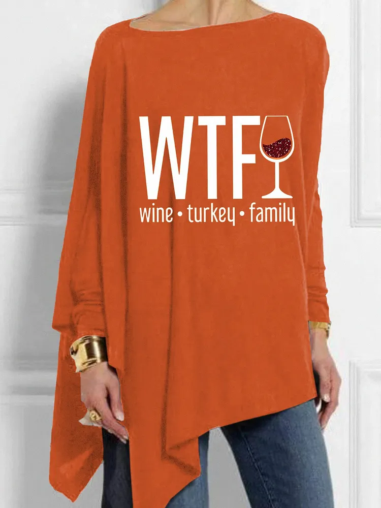 Women's WTF Wine Turkey Family Print  Casual T-Shirt 