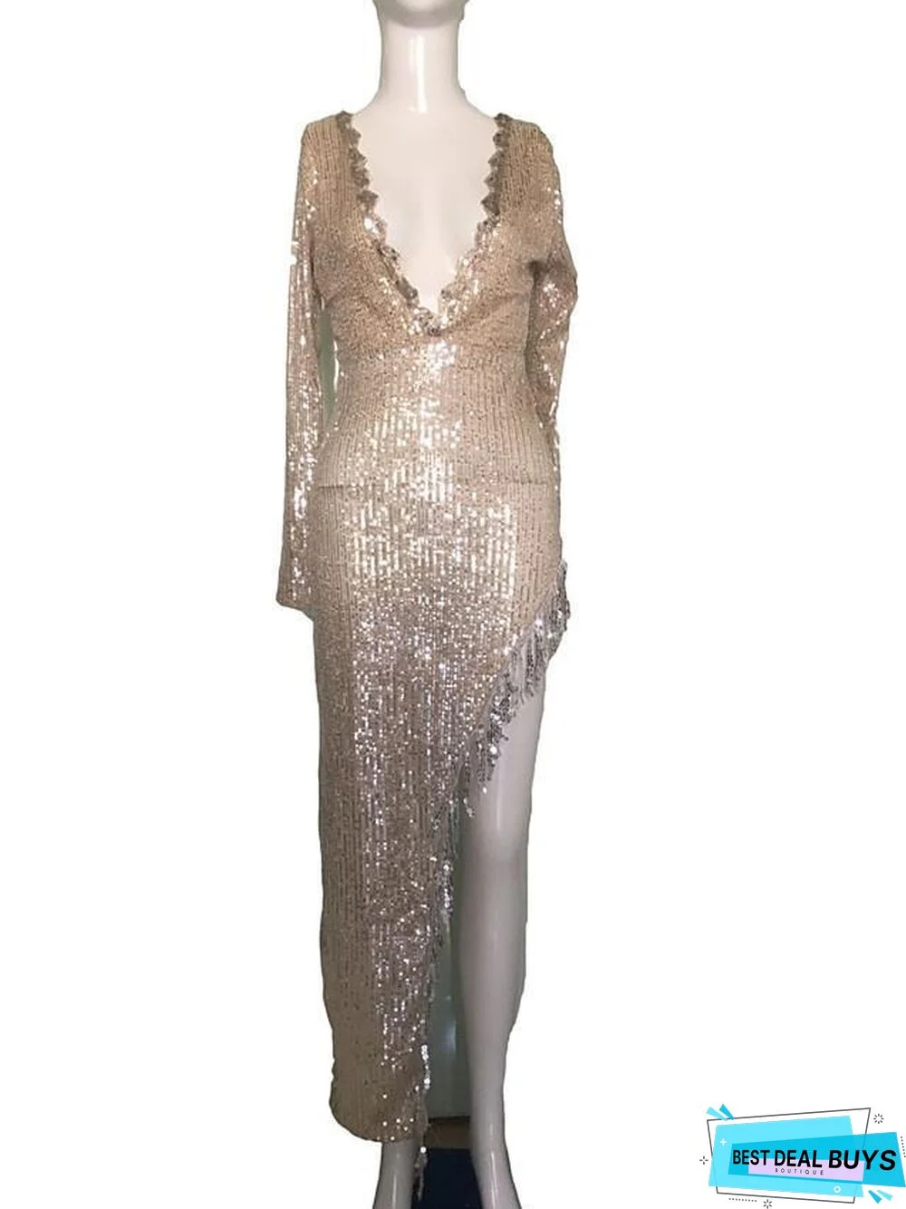 Women's Sheath Dress Long Sleeve Solid Colored Tassel Fringe Split Elegant White