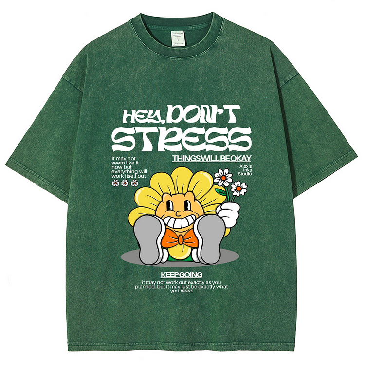 HEY,DON'T STRESS Men's Washed T-Shirts