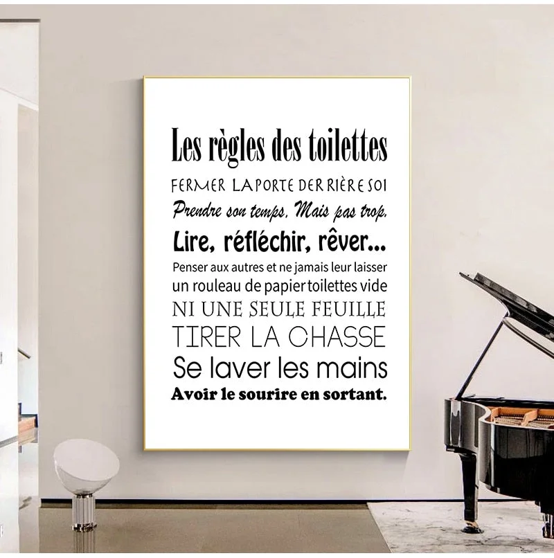 French Toilet Rules Canvas Art Print Poster Home Bathroom Canvas Painting Poster France Wall Art Decor