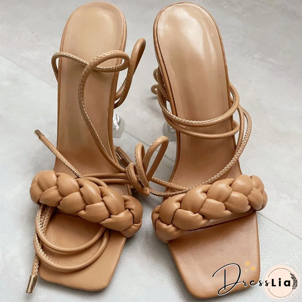 Women Fashion Gladiator Knee High-heels Sandals Summer Shoe Ladies Sexy Casual Open Toe Strappy Stiletto Heel Cutout Multi-strap Sandals Shoes