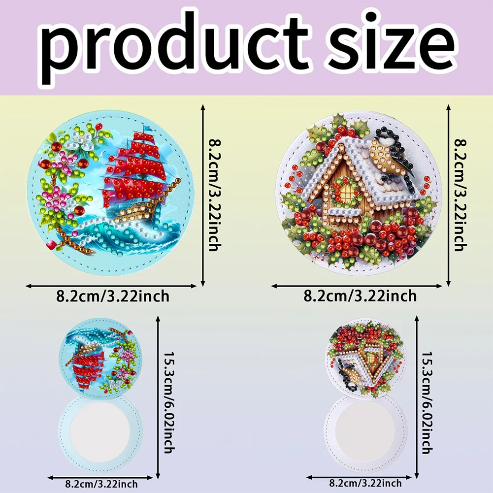 DIY Diamond Art Portable Cosmetic Mirror Diamond Painting Crafts (Sailboat)