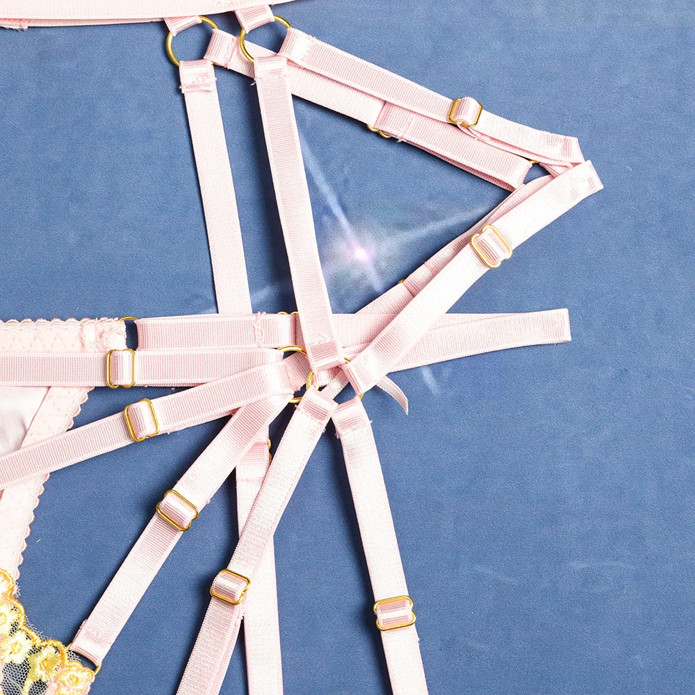 Billionm Sexy Lingerie Women Panties Bra Set Lace Hollow Out Underwear Pink Bandage Nightwear Erotic Porn Satin Lingerie Set Embroidery