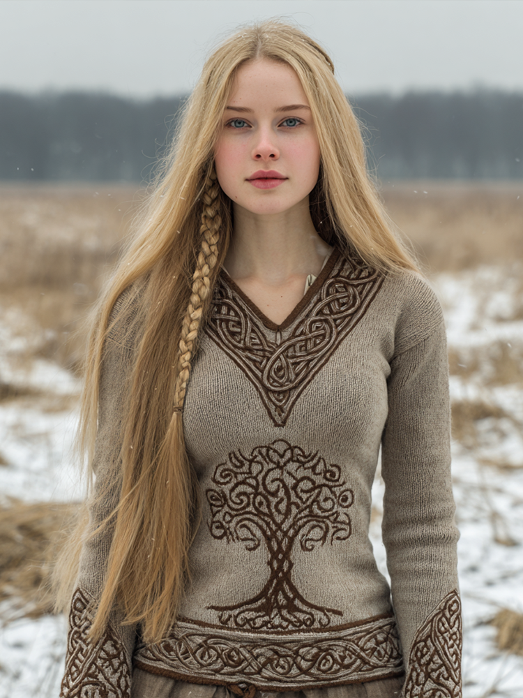 Vintage Viking Style Women's Winter Warm V-neck Knitted Sweater elevenforest
