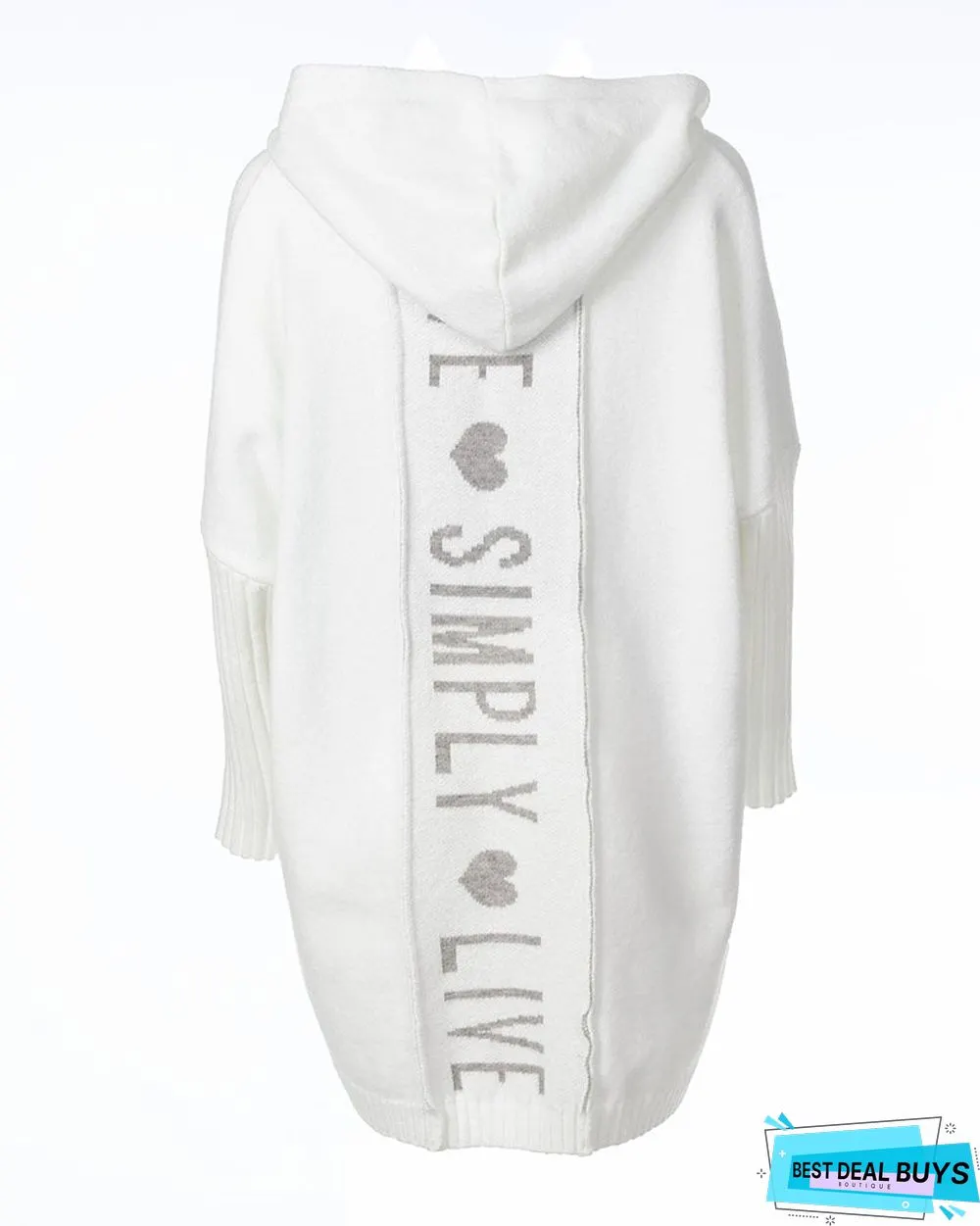 Letter Heart Print Long Line Hooded Cardigan