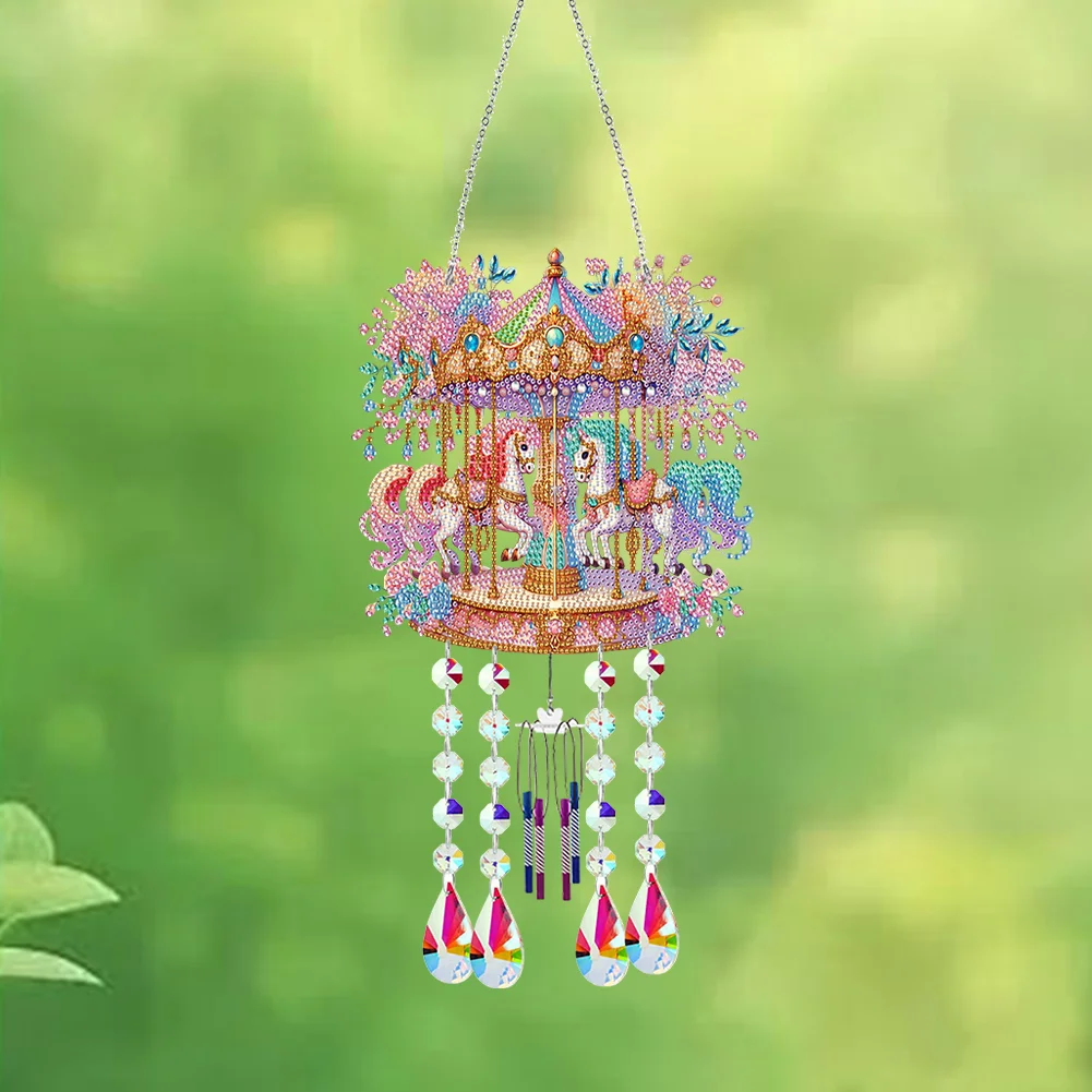 Double Sided Merry-Go-Round 5D DIY Crystal Rhinestone Wind Bell for Wall Decor