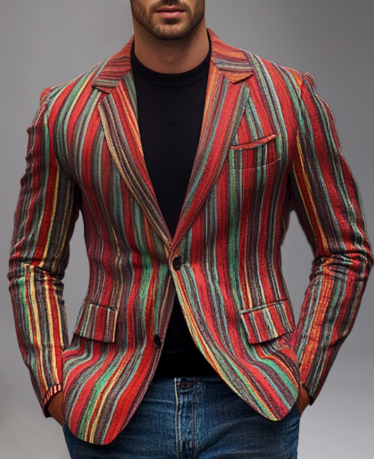 Business Colorblocks Striped Notched Lapel Single Breasted Blazer