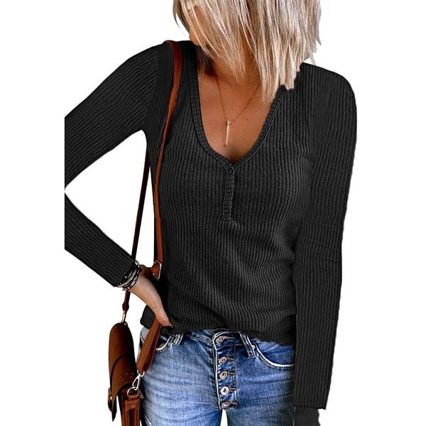 XS-8XL Autumn and Winter Tops Plus Size Fashion Clothes Women's Casual Long Sleeve Tee Shirts Solid Color Knitting Sweaters Pullovers Ladies V-neck Blouses Button Up Loose T-shirts - Shop Trendy Women's Fashion | TeeYours
