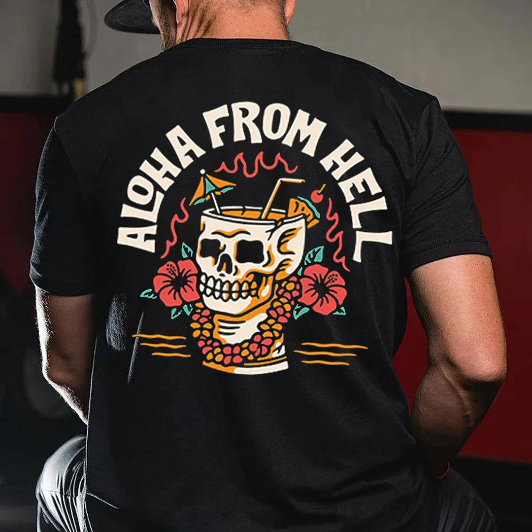 ALOHA FROM HELL Rich Skull Flowers Black Print T-shirt