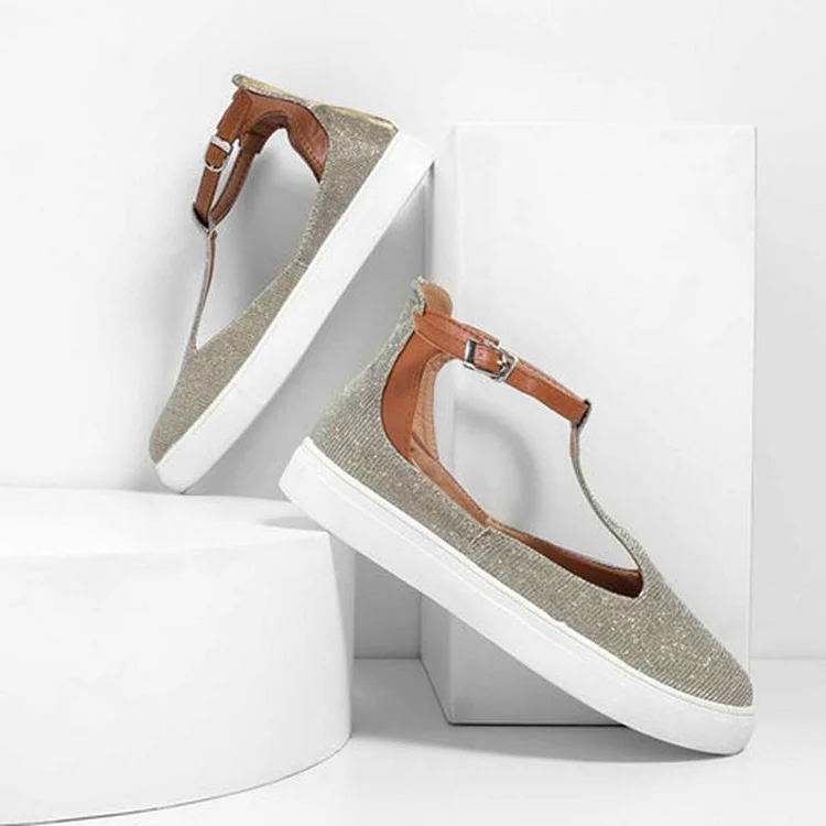 T Strap Adjustable Buckle Shallow Flat Sandals
