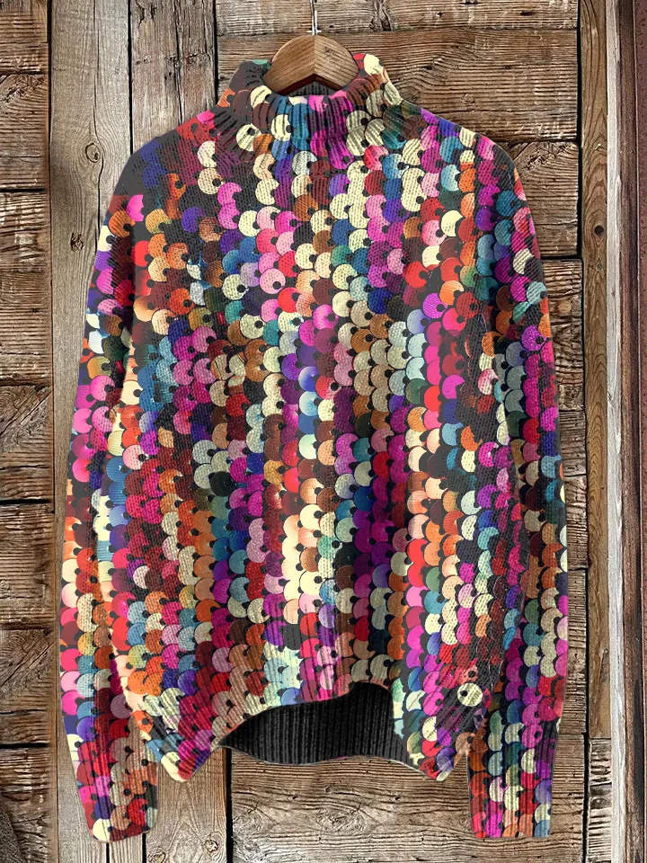 Women's All Over Sequins Print High Neck Knit Sweatshirt