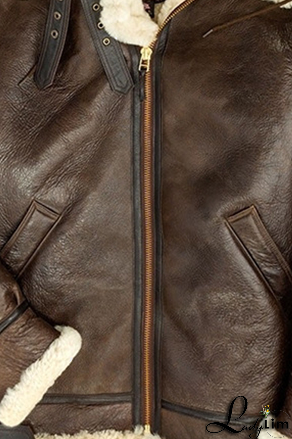 Brown Fashion Street Patchwork Contrast Zipper Hooded Collar Outerwear