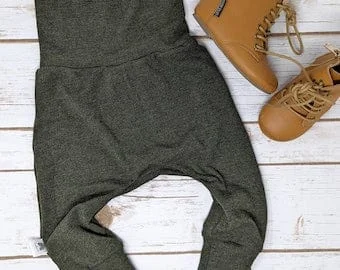 pornhint Pornhint Heathered Green Slouchy Grow With Me Pants Capris Shorts - Baby Pants - Baby Leggings - Toddler Clothes - Children's Clothes - Baby Clothes