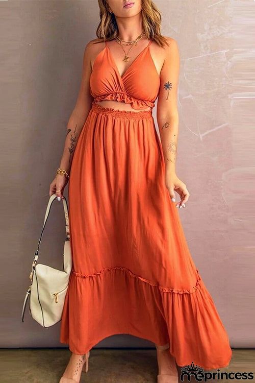 Ruffle Hem Cutout Slip Maxi Dress