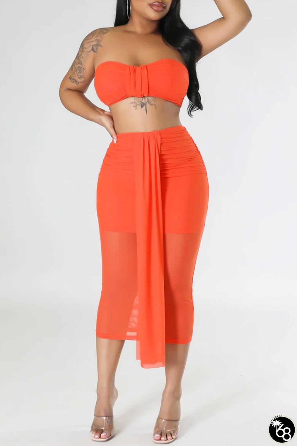 Orange Sexy Solid Patchwork Backless Strapless Sleeveless Two Pieces | 168DEAL