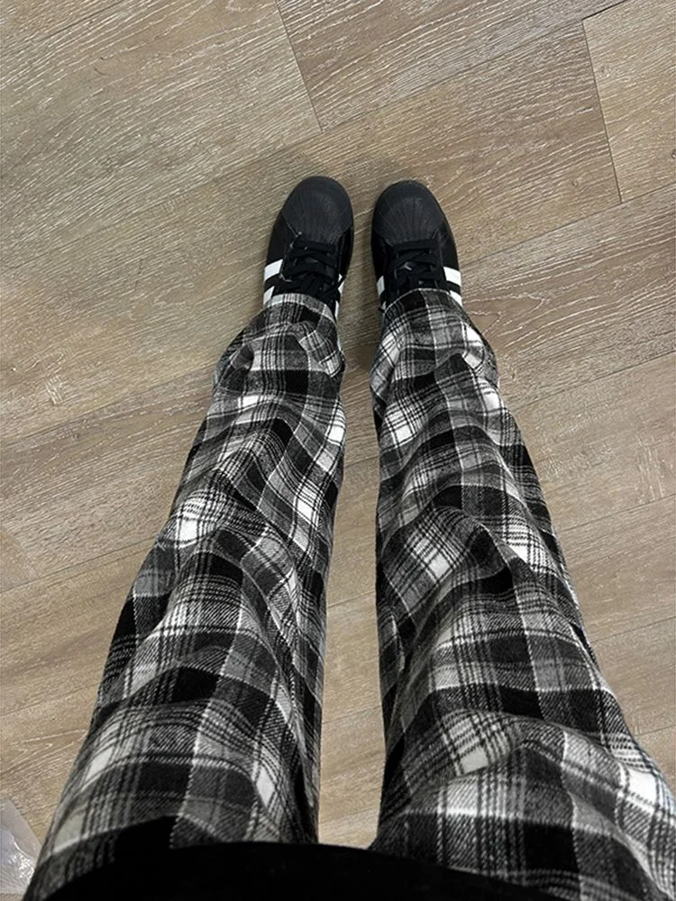 Aonga Harajuku Plaid Y2k Pants Women Clothing Winter Wide Leg Pants Korean Fashion Casual Goth Girl Clothes Pantalones Femme Trousers aonga