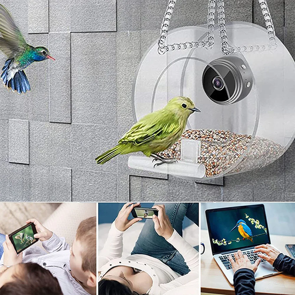 Outdoor smart hanging bird feeder with camera