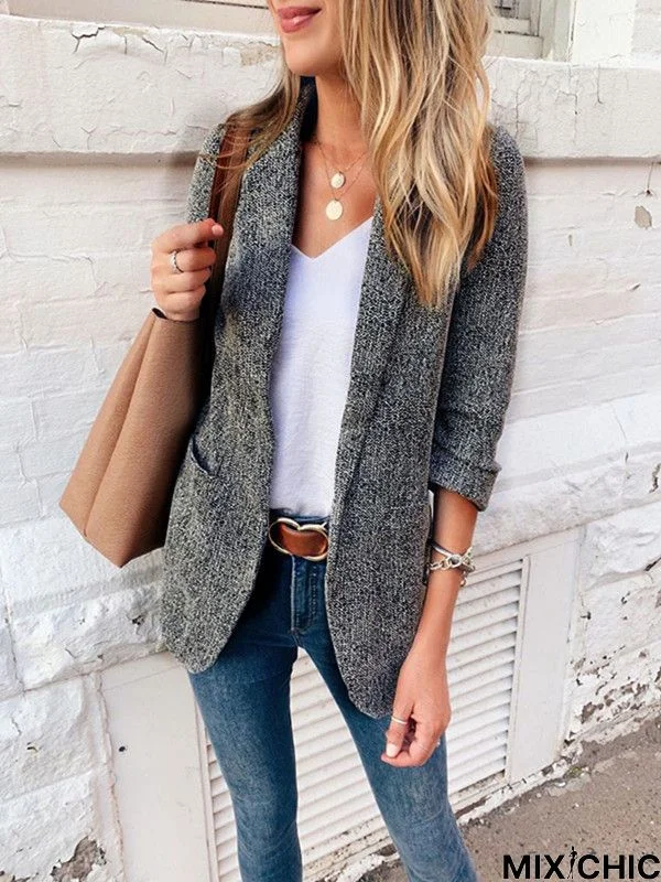 Casual Loose Plain Shawl Collar Long sleeve Blazer