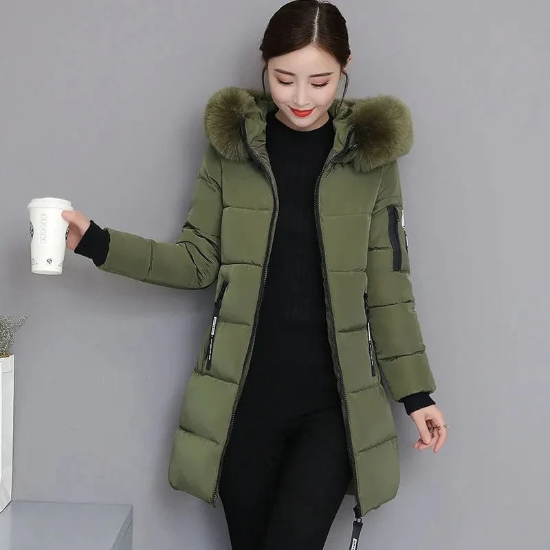 New Parka Women 2021 Winter Jacket Women Coat Hooded Outwear Female Parka Thick Waem Cotton Padded Fur collar Winter Basic Coats