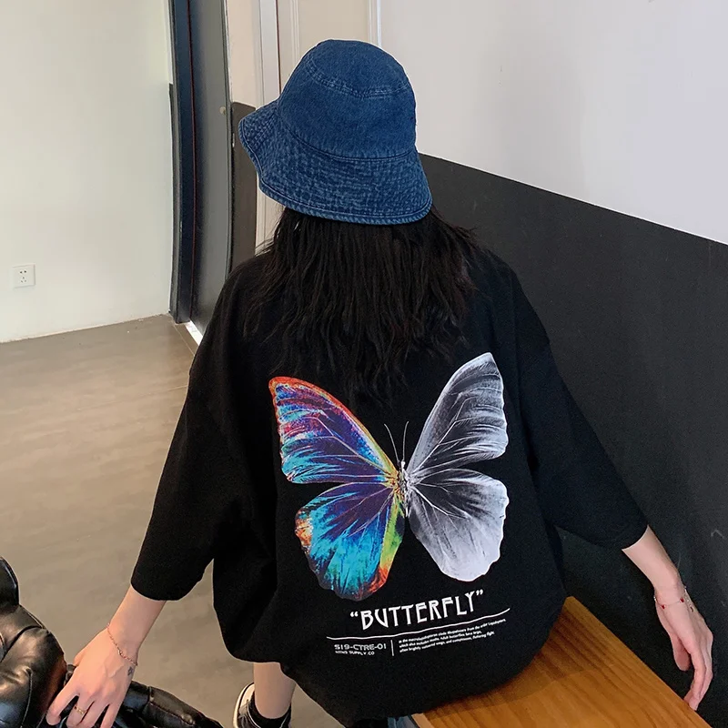 Butterfly print summer loose top women short-sleeved T-shirt Techwear Shop