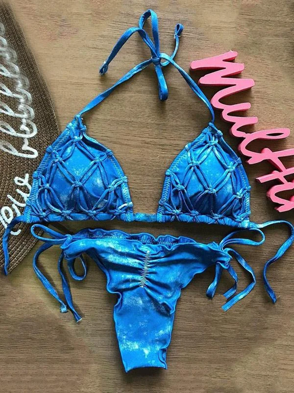 Hand-Knit Printed Bikini Swimsuit