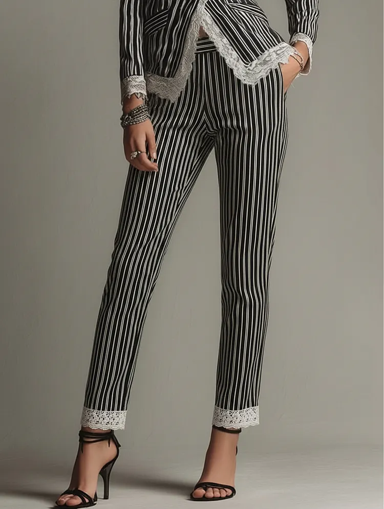 Vintage Striped Lace Pants