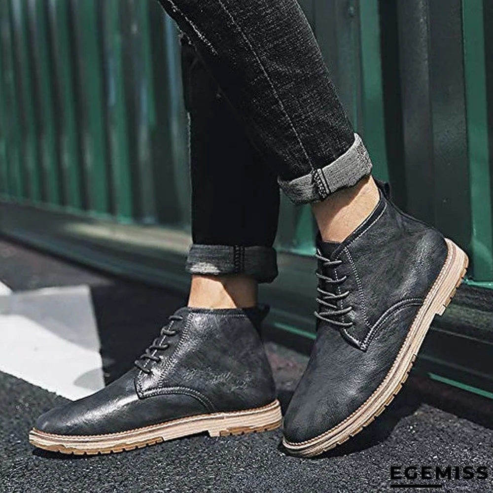 men's autumn outdoor leather lace-up high-top ankle martin boots oxford shoes | EGEMISS