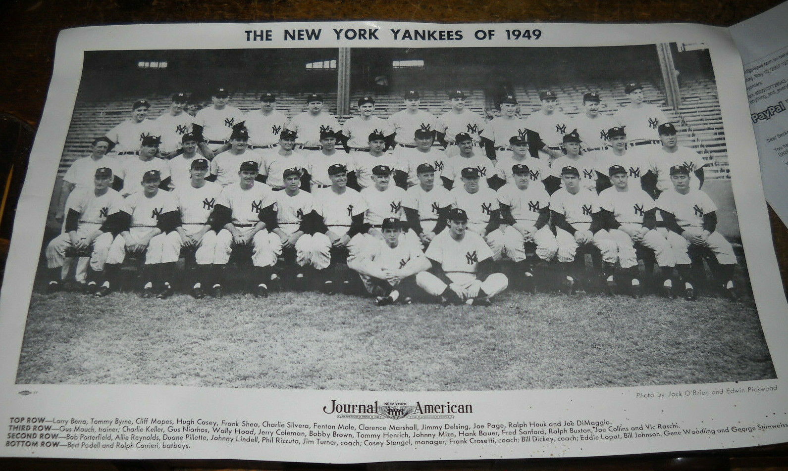 VINTAGE 12X16 NEW YORK YANKEES 1949 TEAM Photo Poster painting YOGI BERRA JOE D JOURNAL AMERICAN