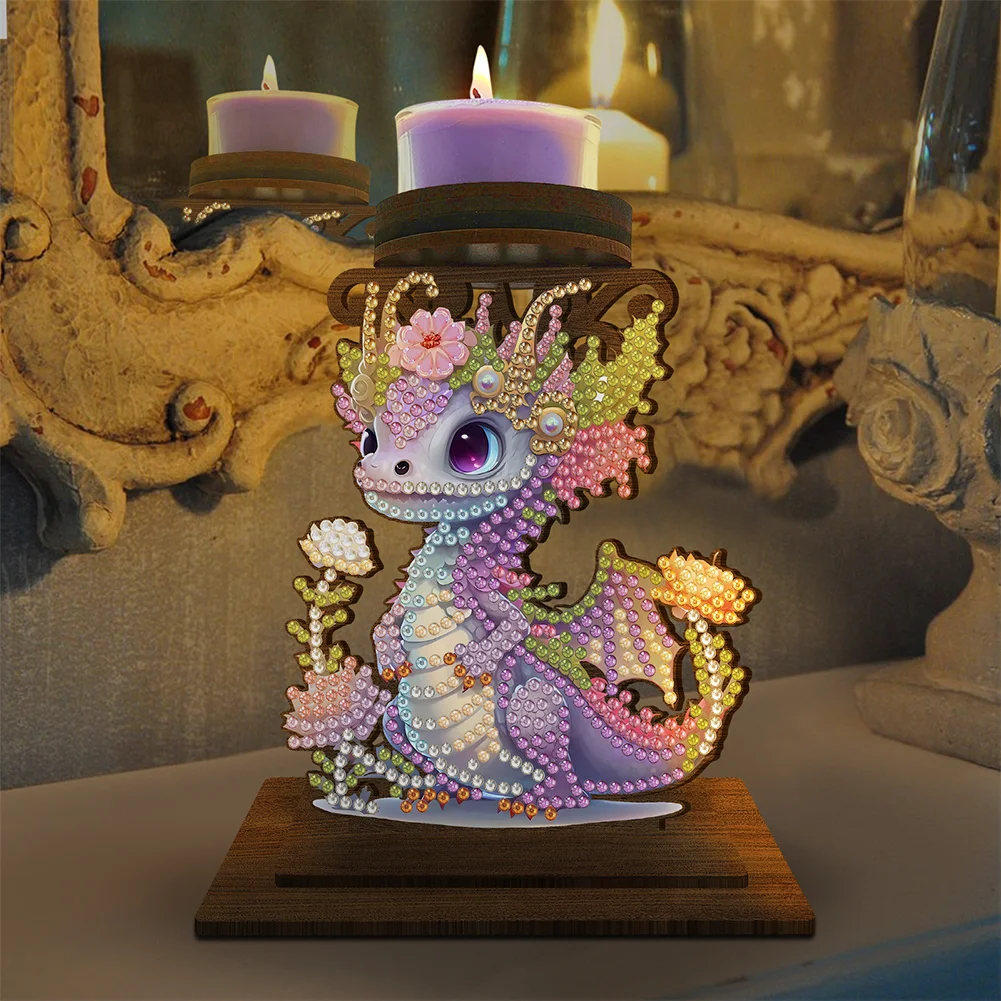 5D DIY Dinosaur Diamond Painting Desktop Candle Holder Gifts for Family Friend