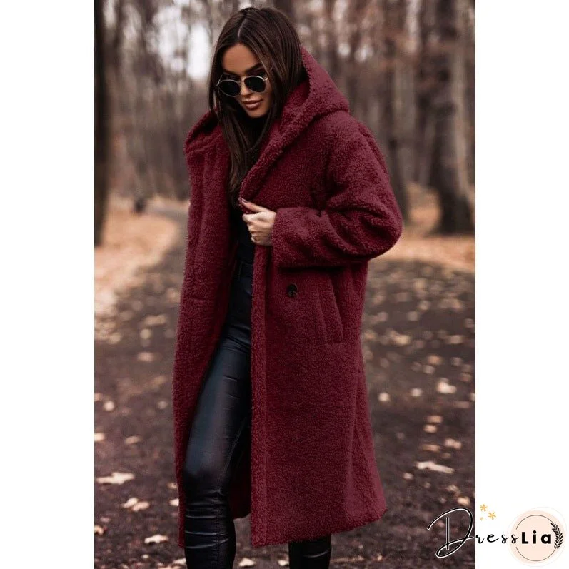 Women's Fashionable Long Solid Color Sleeve Woolen Coats