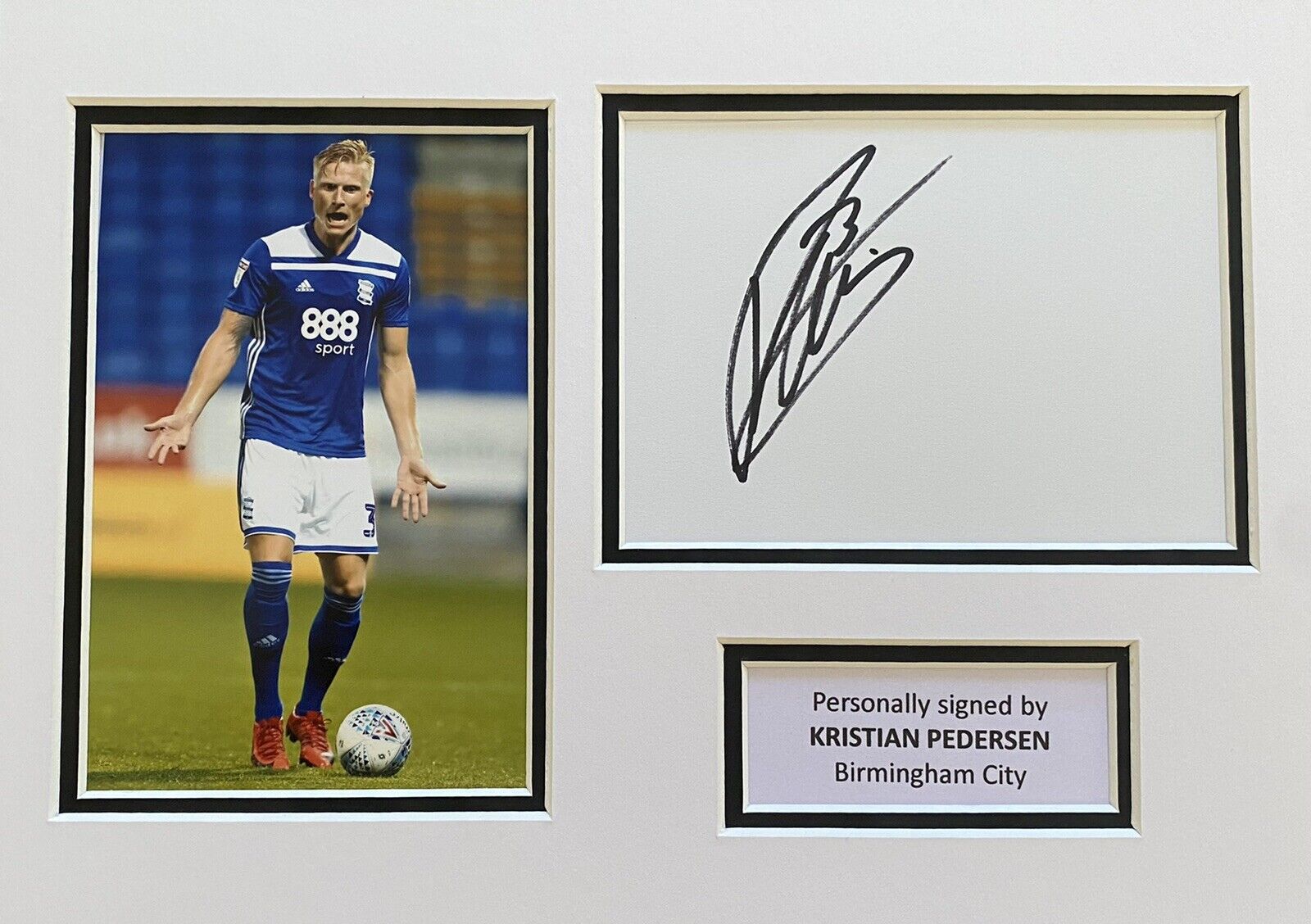 Kristian Pedersen Hand Signed White Card In A4 Birmingham City Mount Display