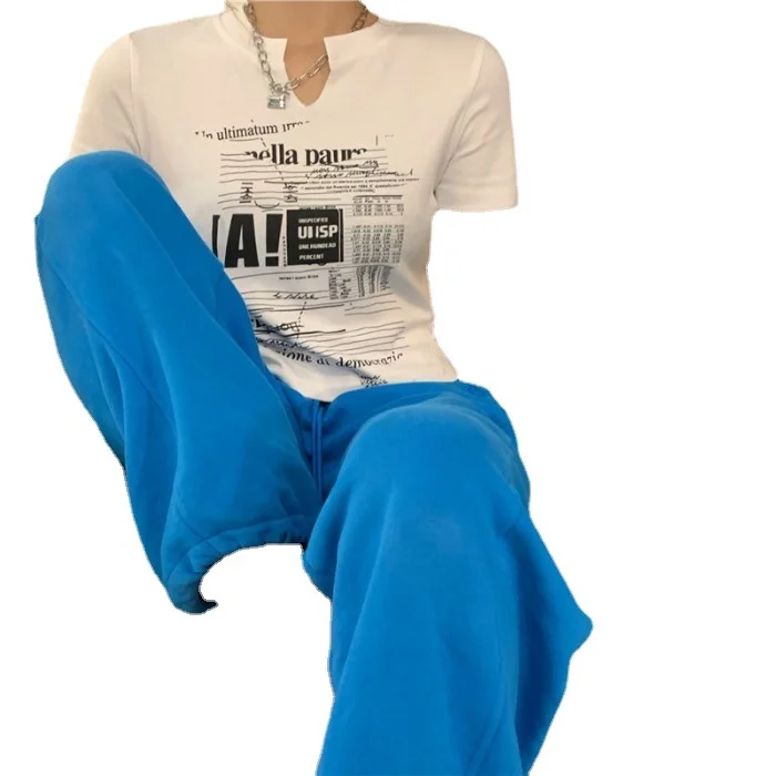 Brownm Brownm V-Neck Short-Sleeved T-Shirt Female 2024 Summer New Korean Version Slim Short Hot Girl Crop Student Top Ins