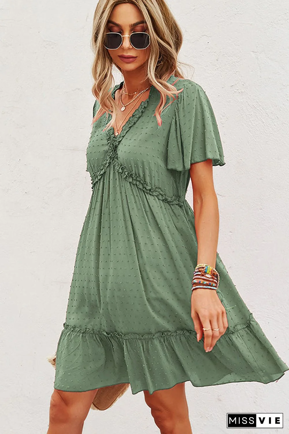 Fashion V Neck High Waist Casual Dress