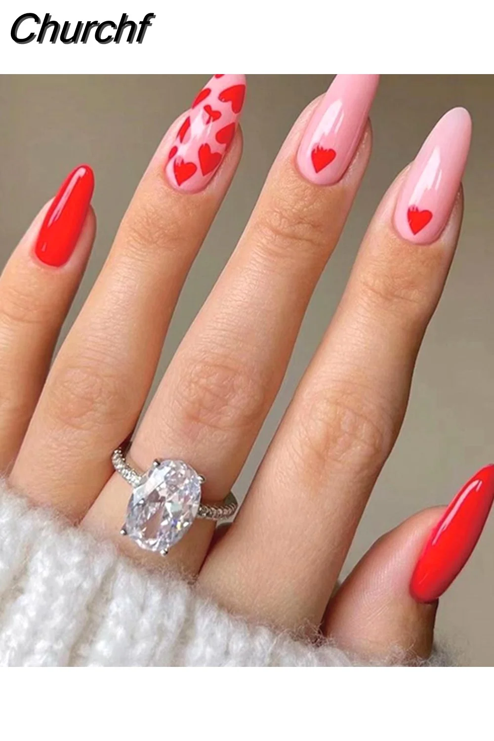 Churchf Almond False Nails Press On Nails Detachable Fake Nail Tip gold heart with Design Manicure Patches Press On Nails-Nail Inspo