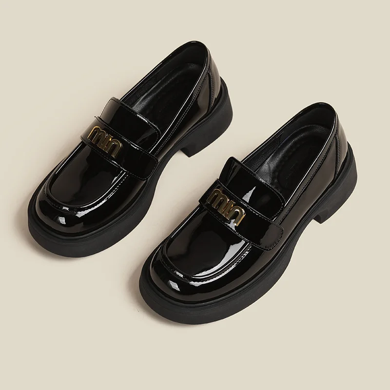 Tanguoant Tanguoant New Spring And Autumn Web Celebrity Burst Fire Thick Bottom British Small Leather Shoes Women Thick Heel Black Loafers A Foot Pedal Single Shoes
