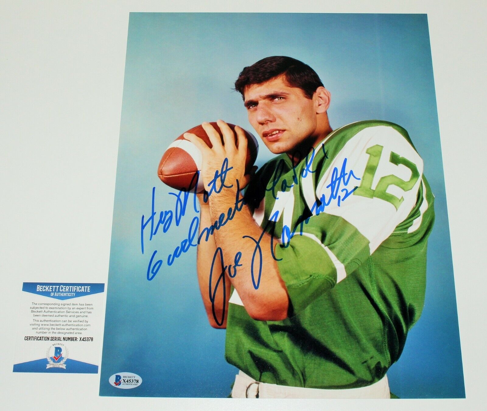 BROADWAY JOE NAMATH SIGNED 11x14 Photo Poster painting BECKETT COA NEW YORK JETS BAS SUPER BOWL