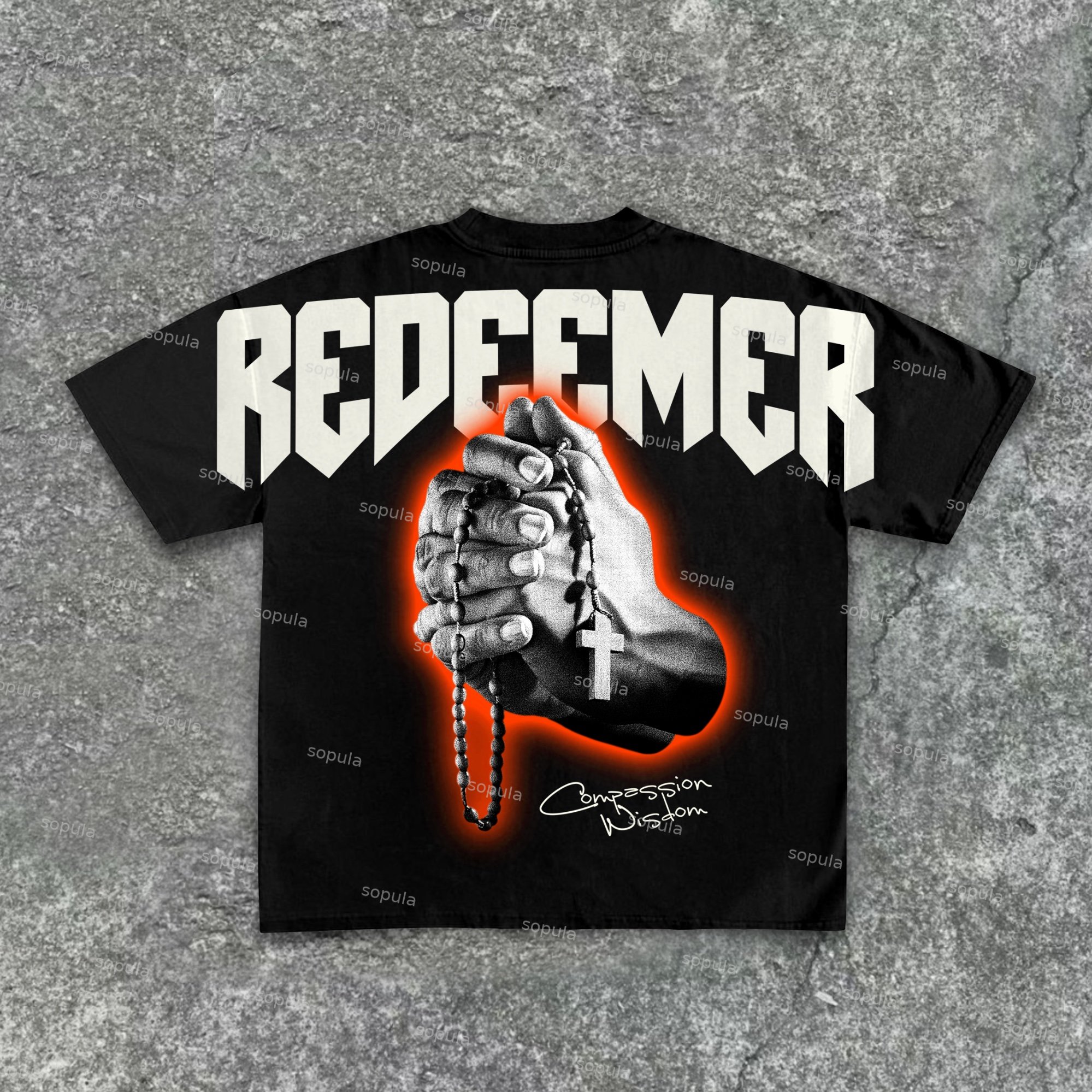 Jesus God Gospel Christianity Prayer Letters - Hand Of The Redeemer - Printed Pattern Cotton T-Shirt - SOPULA