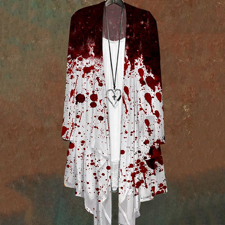 Comstylish Women's Spooky Halloween Bloodstained Print Cardigan