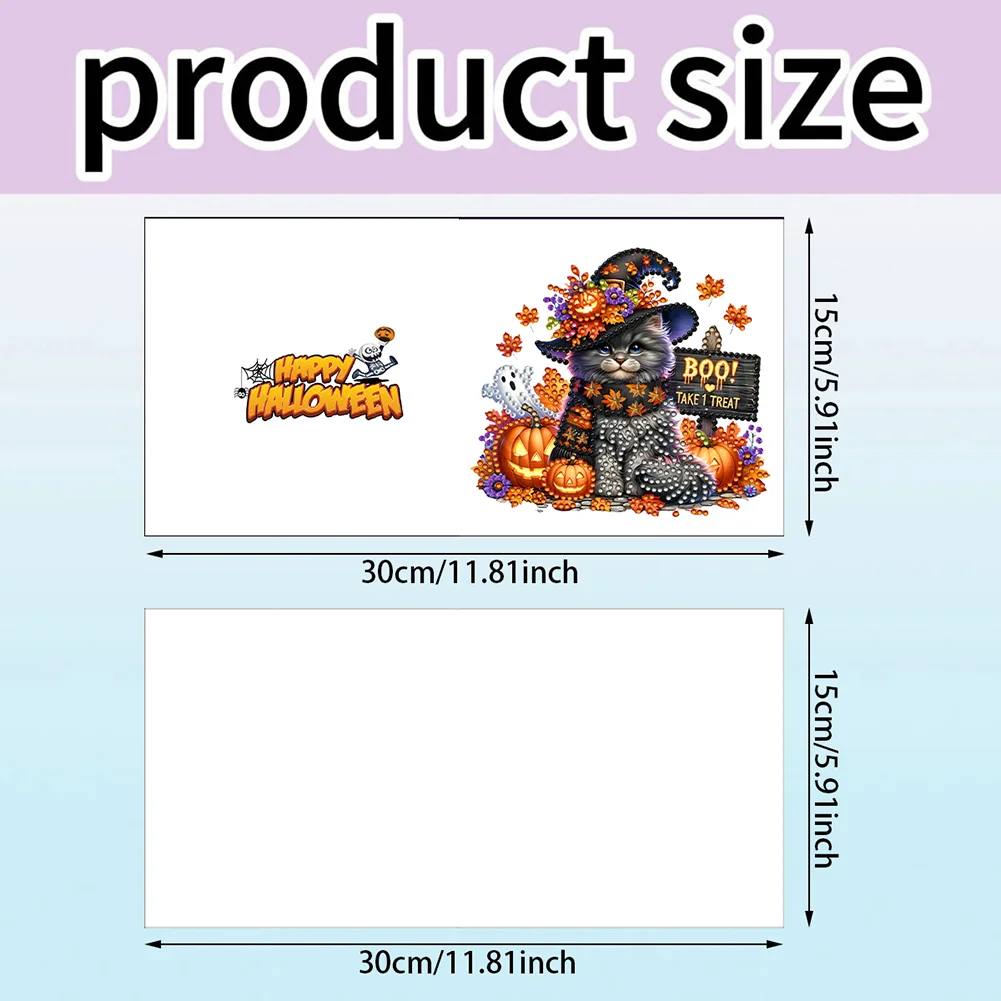 6PCS DIY Halloween Cat Diamond Art Greeting Cards for Halloween and Holidays