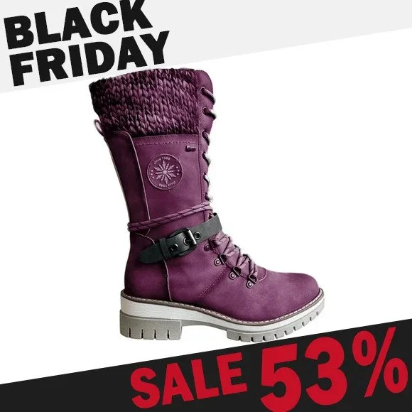 AVERY - WOMEN BUCKLE LACE KNITTED MID-CALF BOOTS