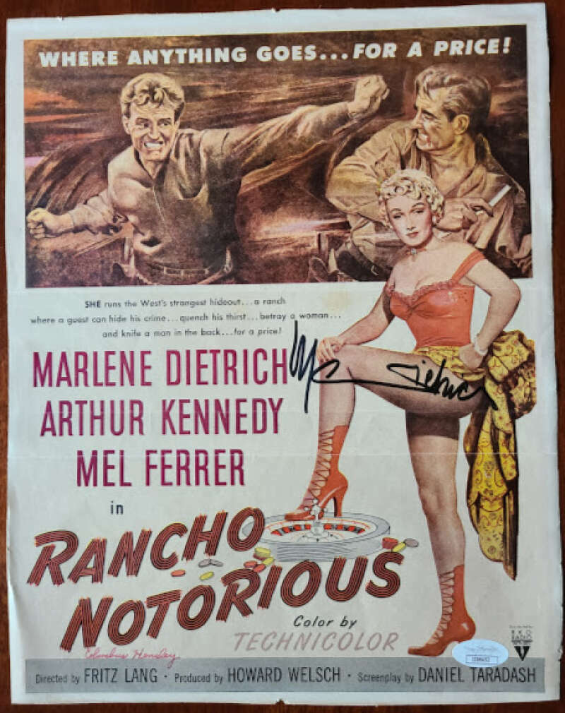 Marlene Dietrich JSA Coa Signed Rancho Notorious 10x13 Ad Photo Poster painting Autograph